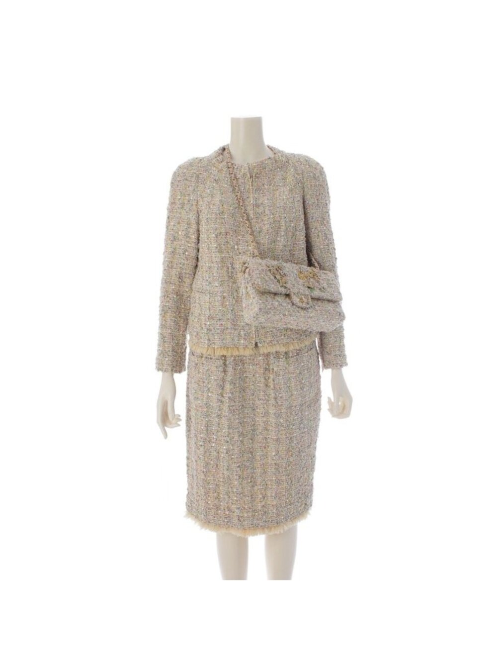 Chanel Quilted 2.55 Tweed Icon Chain Shoulder Bag Jacket Skirt Set 3 Point Set
